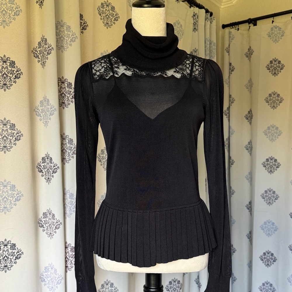 Rachel Zoe Black Lace Turtleneck Sweater